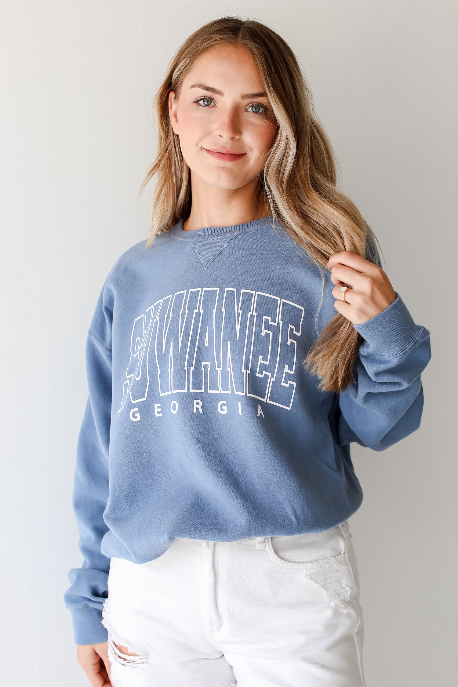 Light Blue Suwanee Georgia Pullover on model