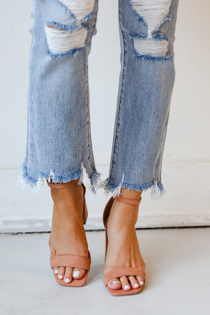 Tan Ankle Strap Heels front view