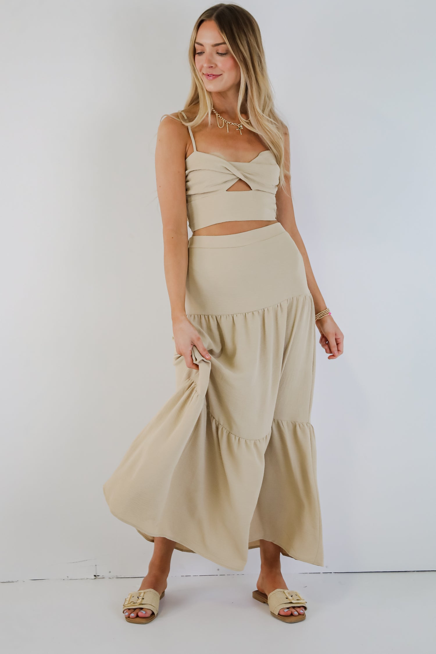 FINAL SALE - Enough For You Tan Tiered Maxi Skirt - DU DEAL