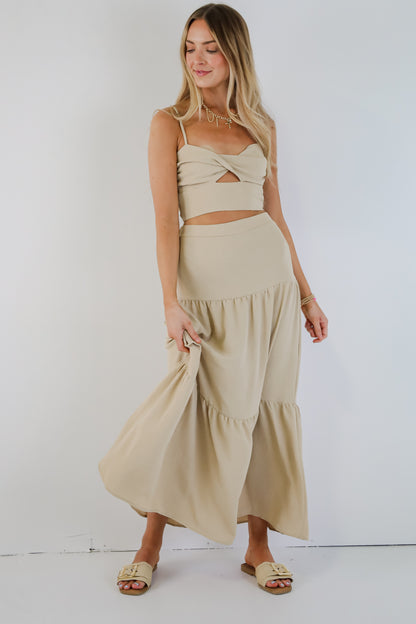 FINAL SALE - Enough For You Tan Tiered Maxi Skirt - DU DEAL