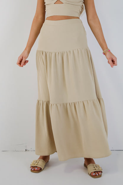 FINAL SALE - Enough For You Tan Tiered Maxi Skirt - DU DEAL