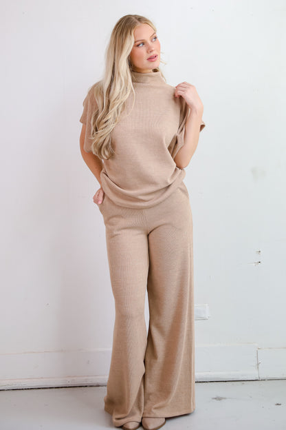 Luxe Coziness Beige Knit Wide Leg Pants