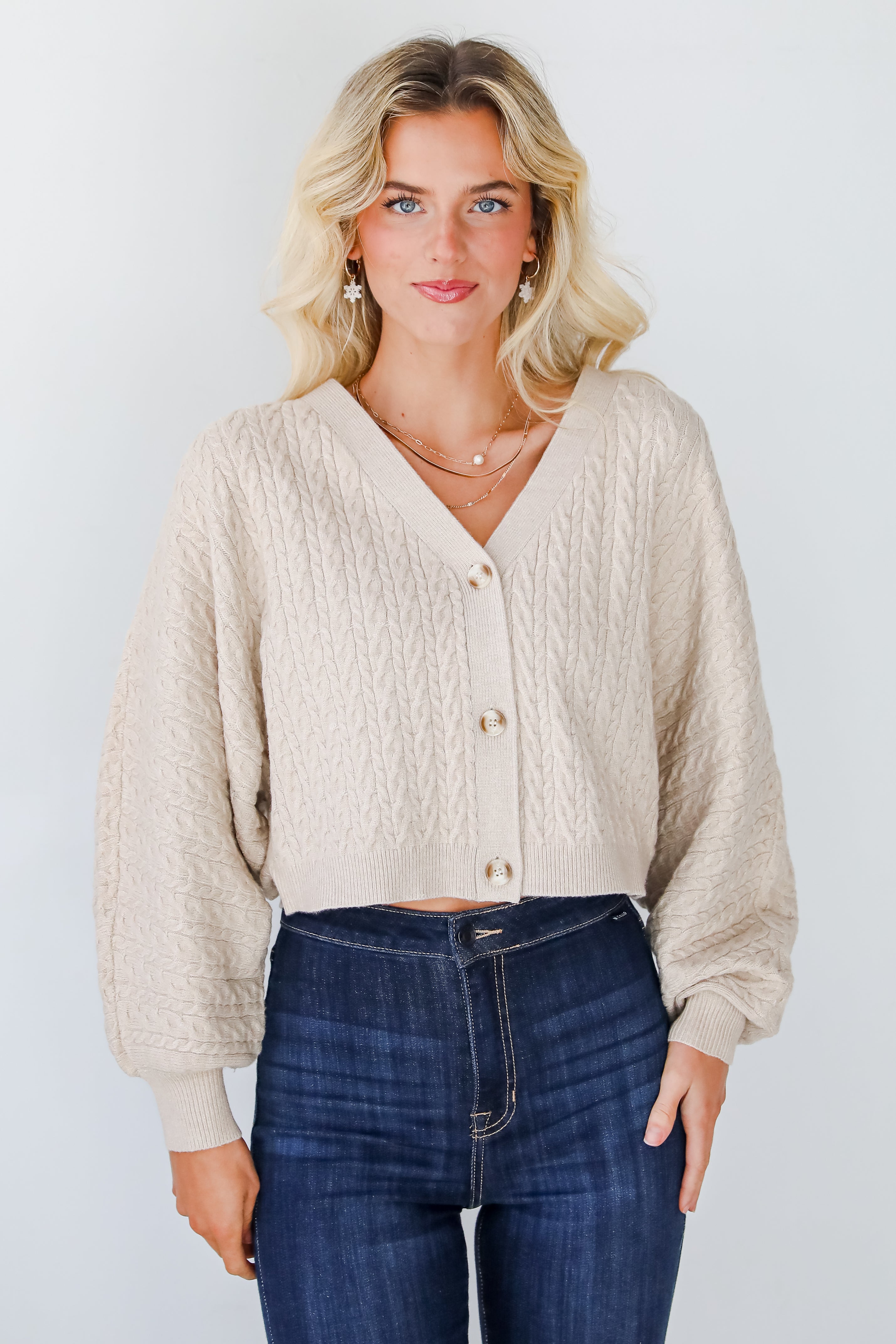 Versatile Intention Taupe Cable Knit Sweater Cardigan