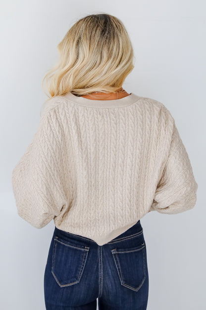 Versatile Intention Taupe Cable Knit Sweater Cardigan