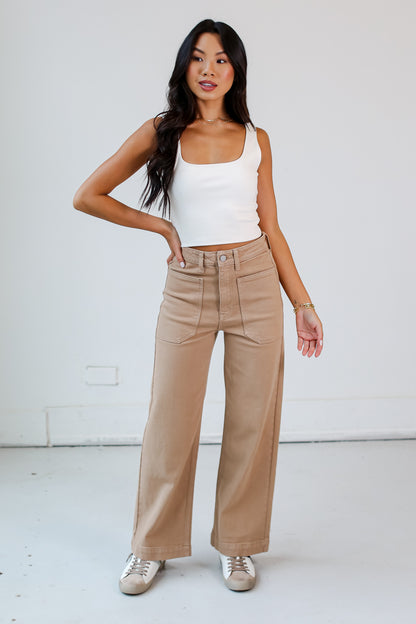 Taupe Wide Leg Jeans on model