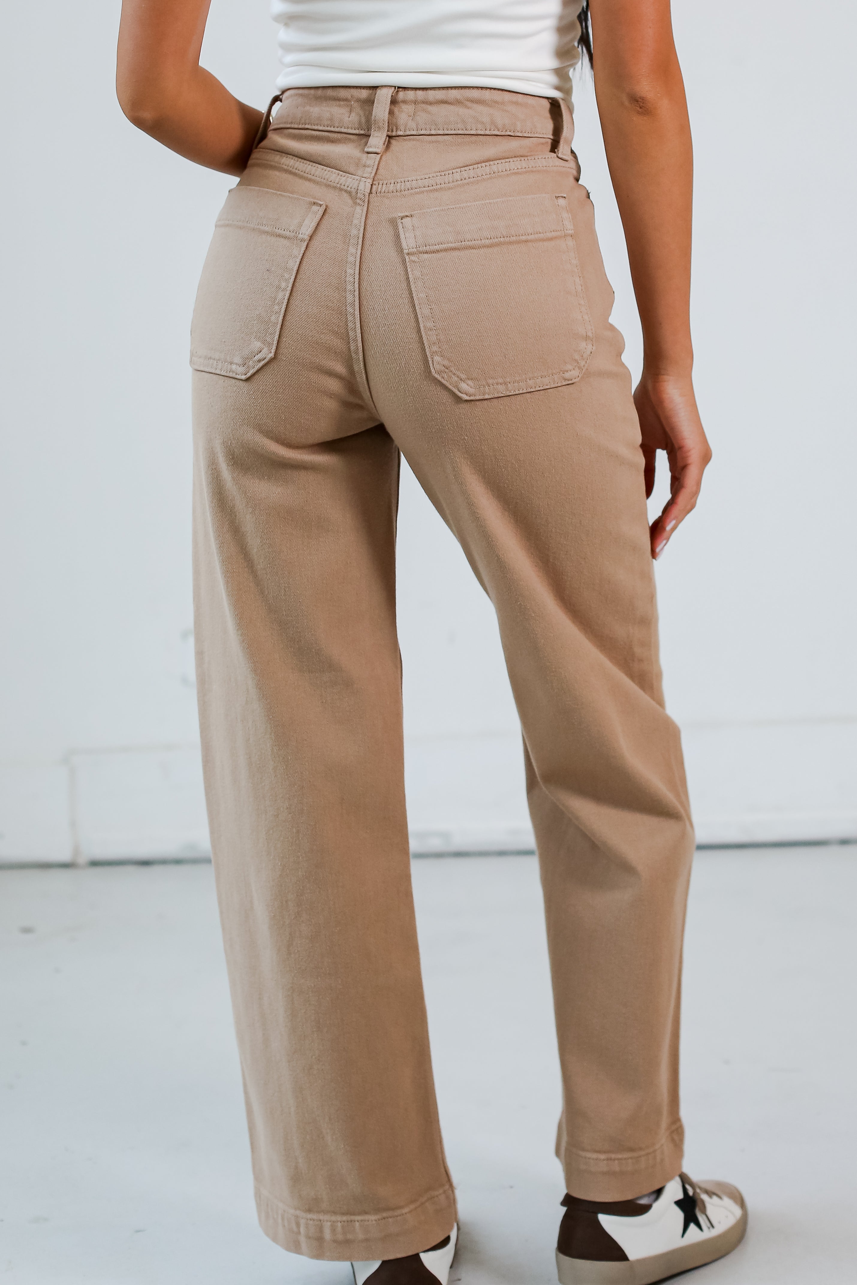 Taupe Wide Leg Jeans back view