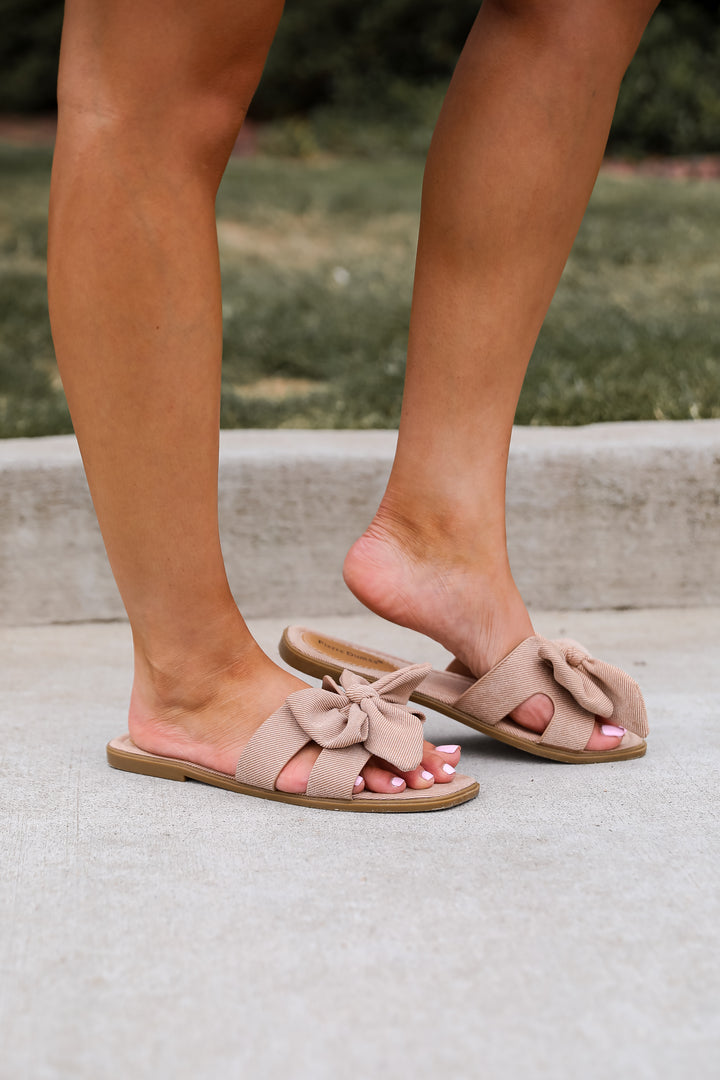 Serene Steps Taupe Bow Slide Sandals
