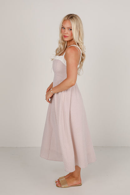 Sunny Day Classic Taupe Gingham Midi Dress