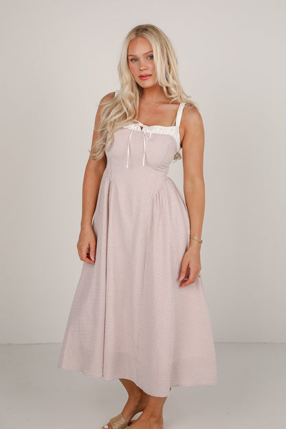 Sunny Day Classic Taupe Gingham Midi Dress