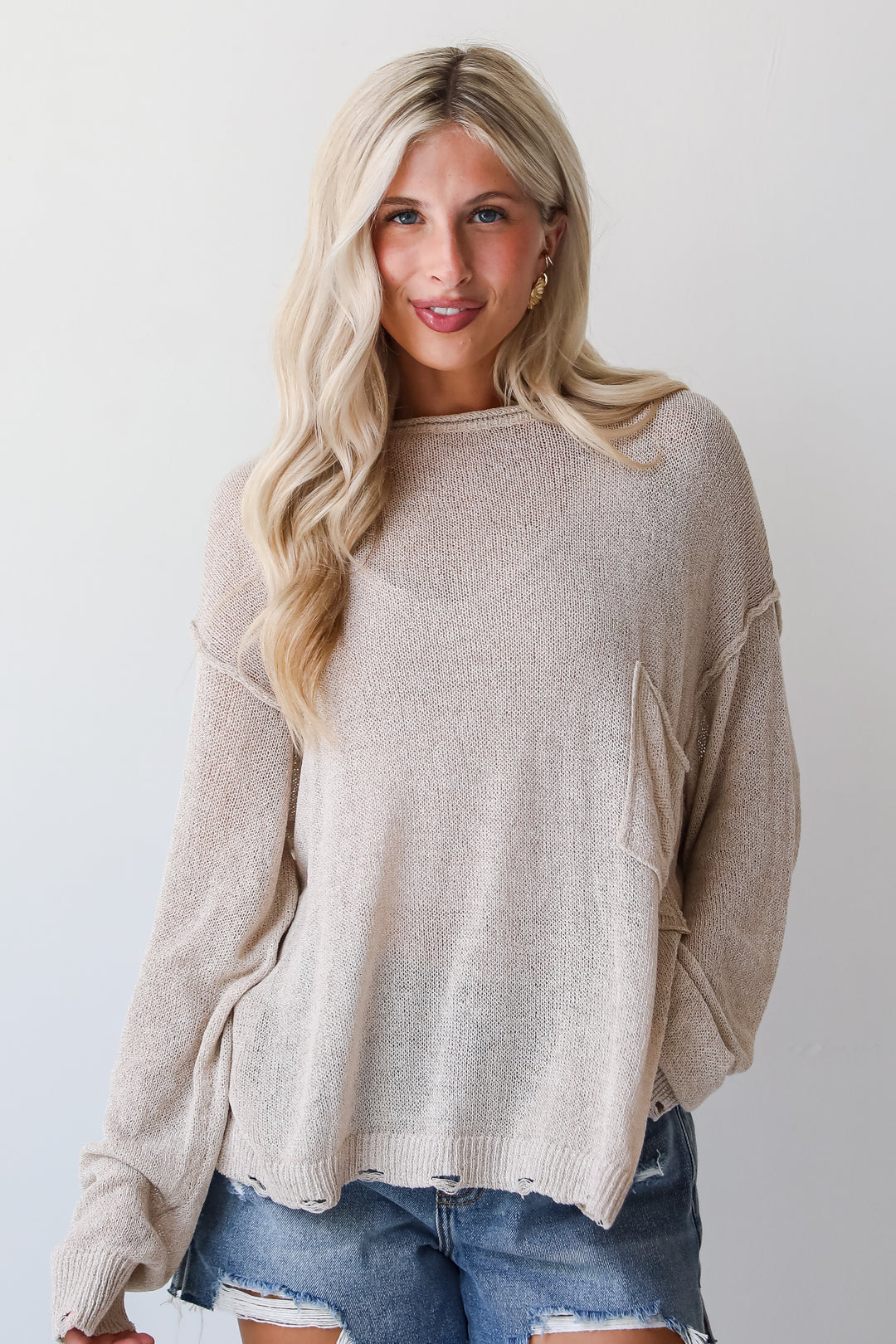 Undeniably Comfy Taupe Lightweight Knit Sweater