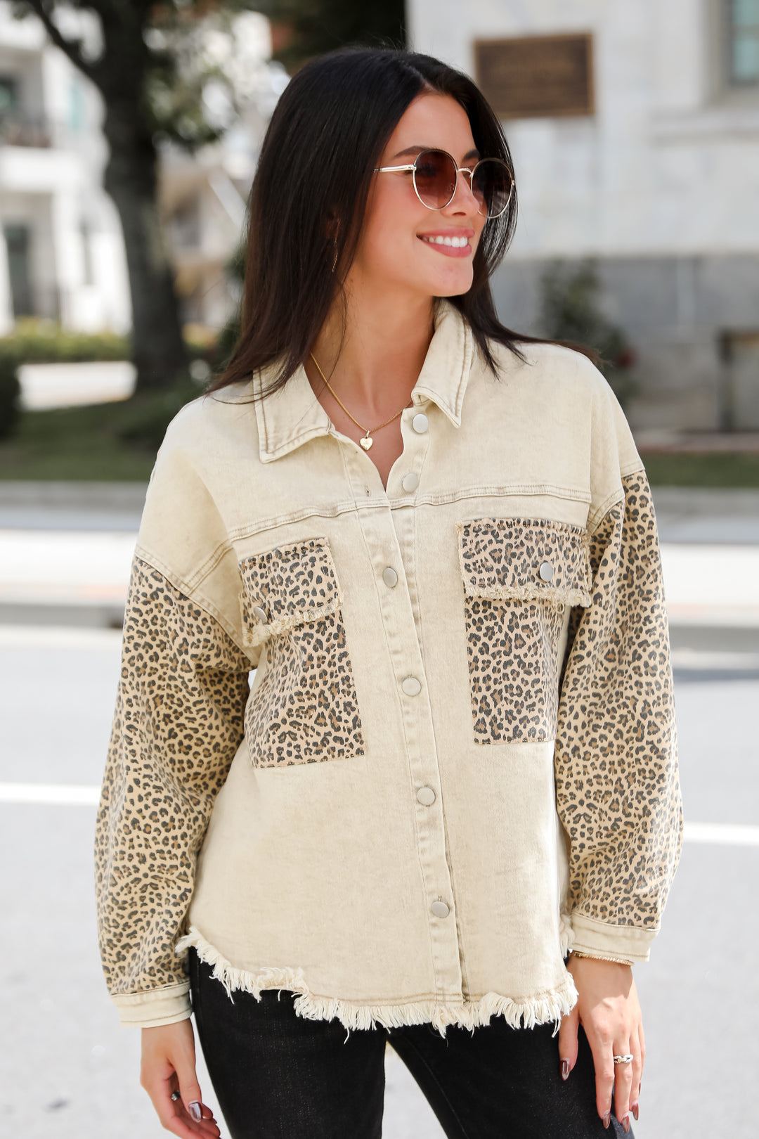 Wildly Perfect Taupe Leopard Denim Jacket