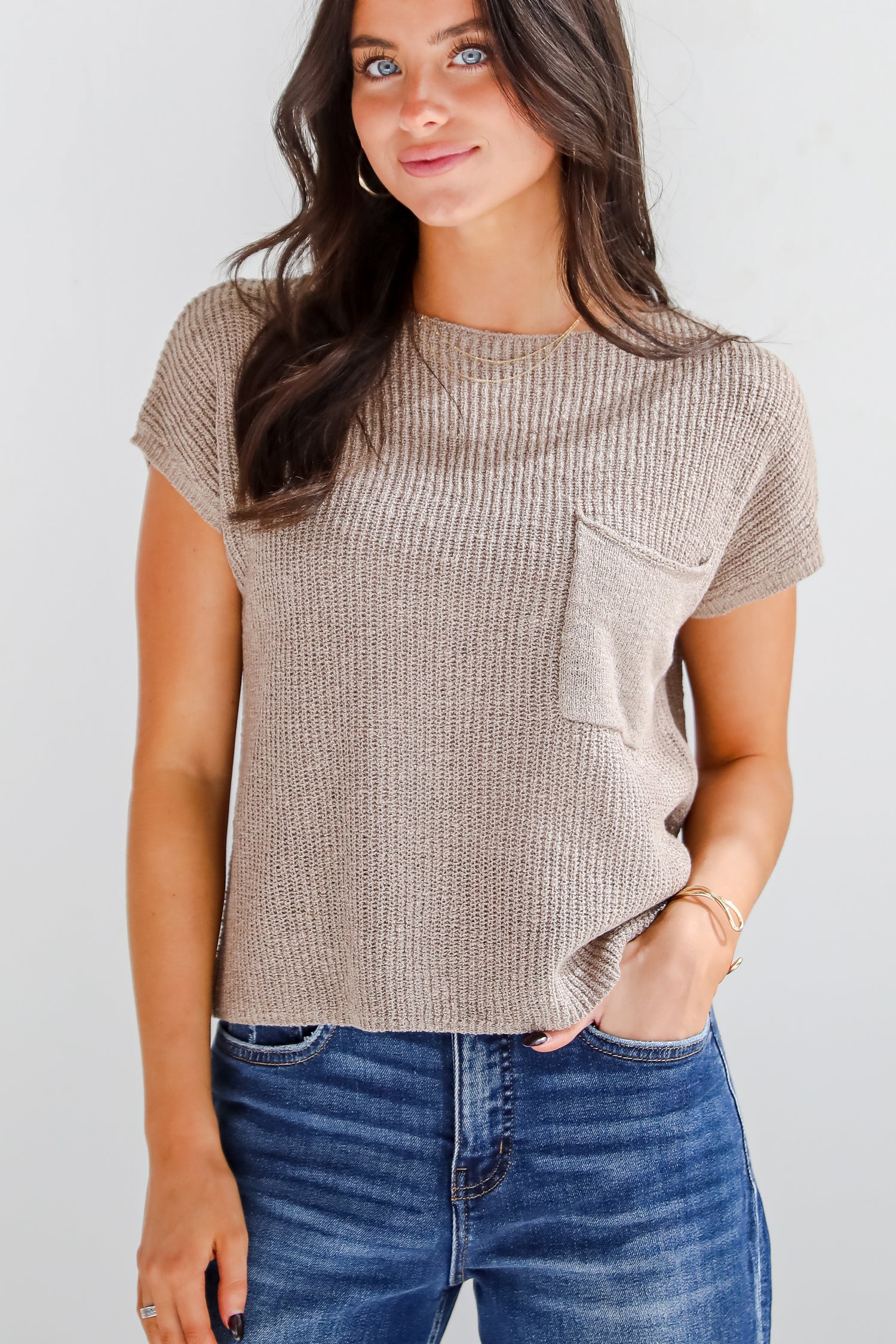 Elevated Persona Taupe Lightweight Knit Sweater Top