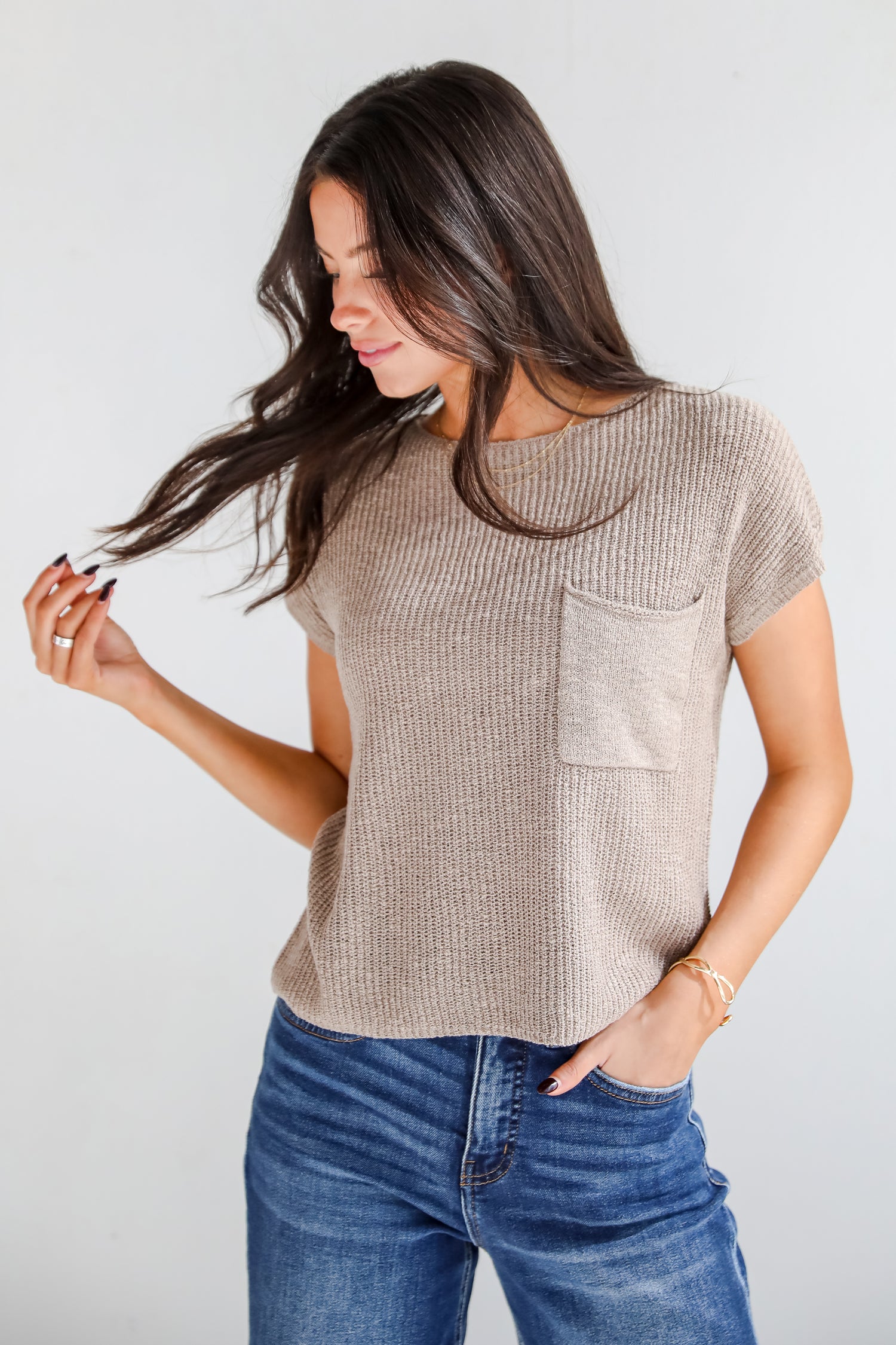 Elevated Persona Taupe Lightweight Knit Sweater Top