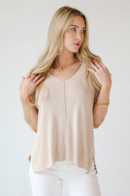 Casual Nature Taupe Lightweight Knit Top