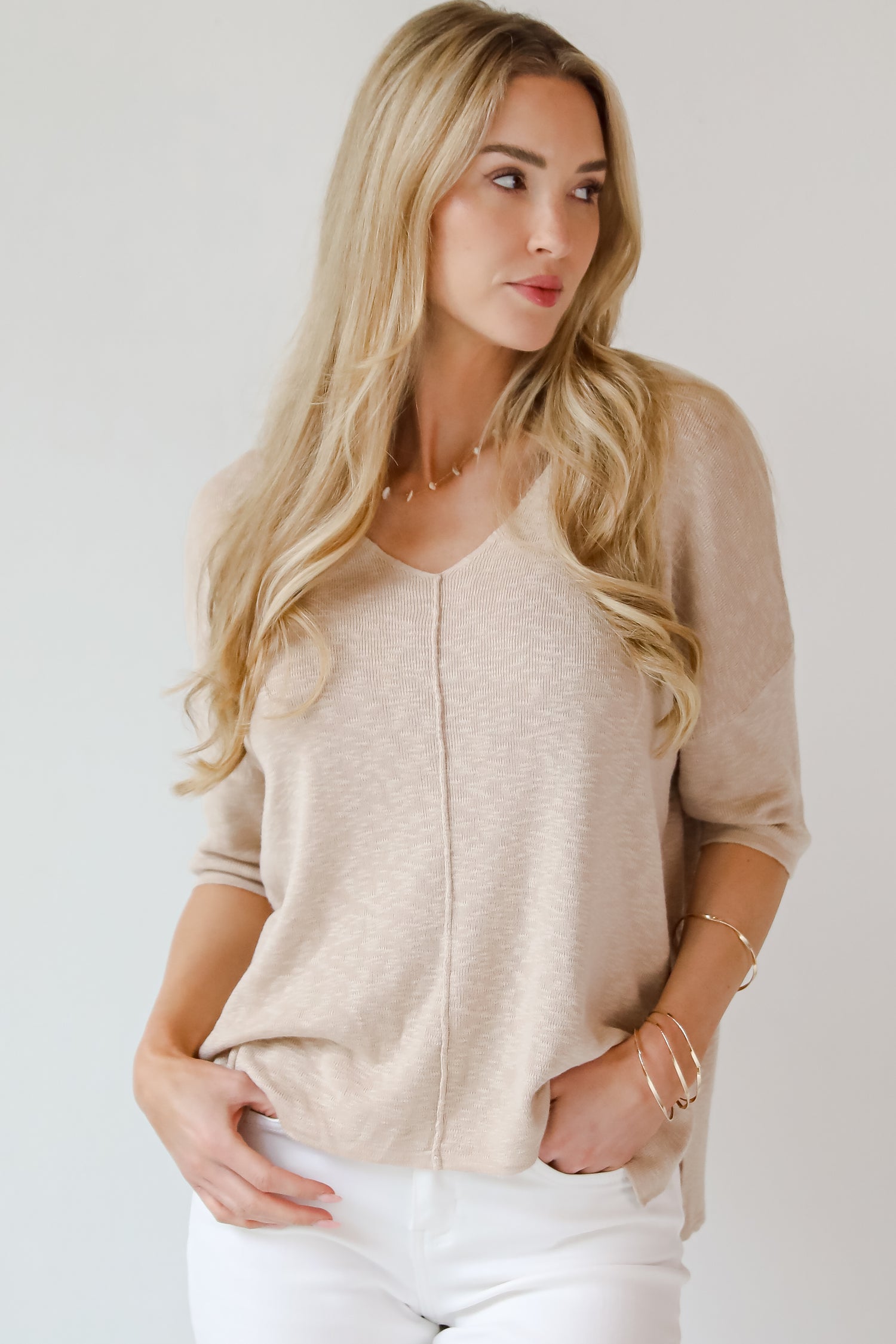 Casual Nature Taupe Lightweight Knit Top