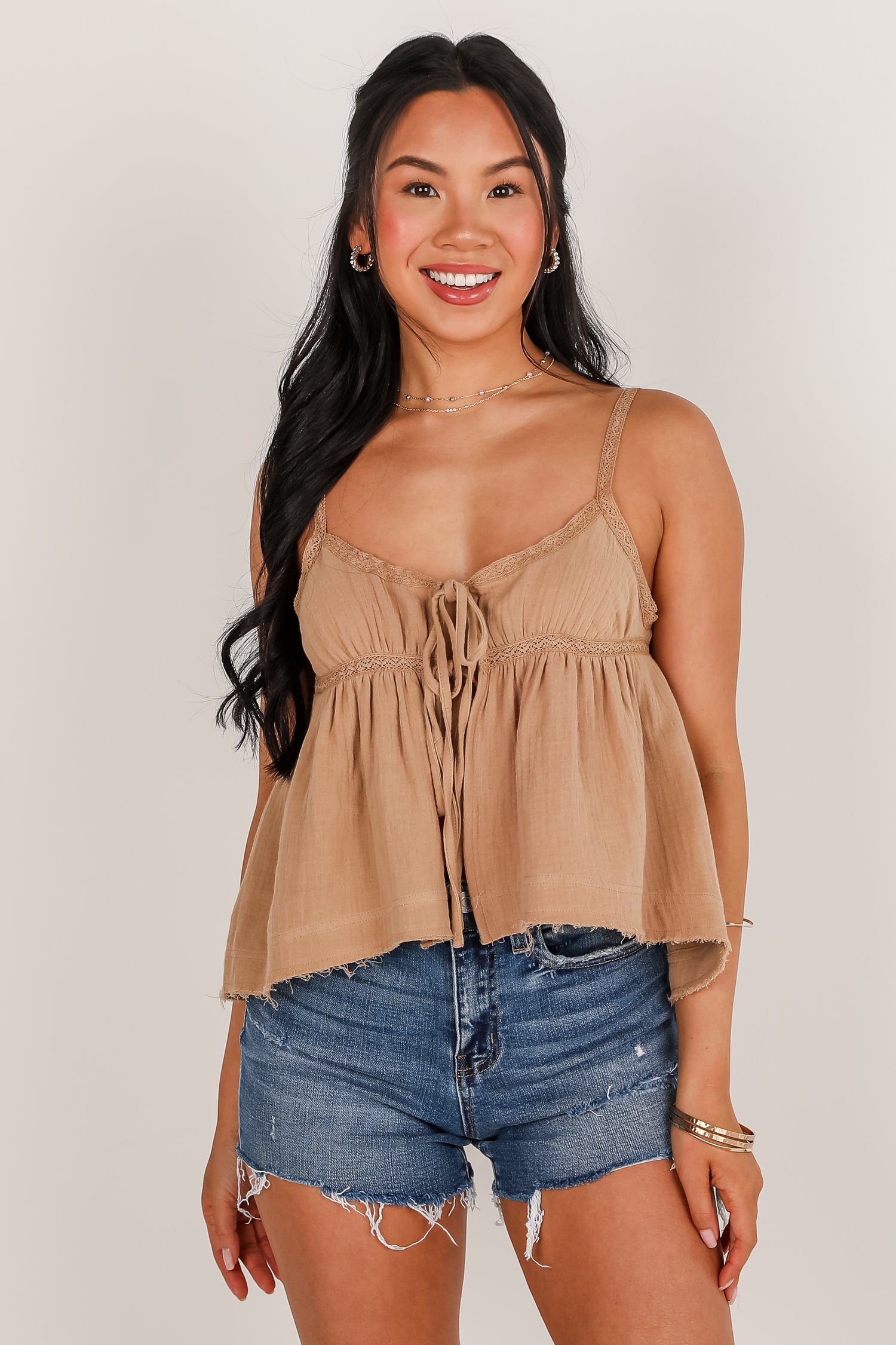 Conceptually Chic Taupe Linen Tank