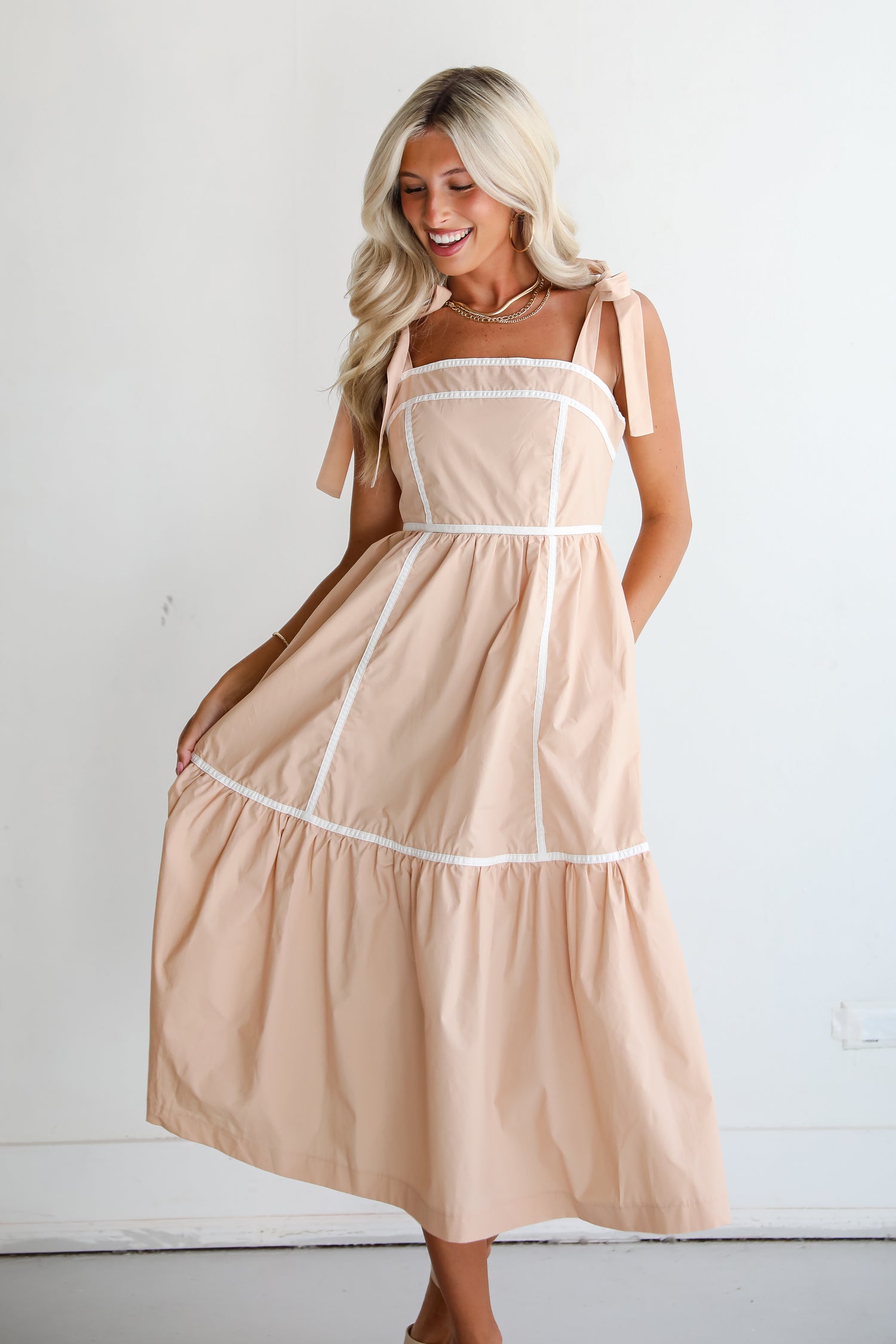 Cheerful Effect Taupe Midi Dress