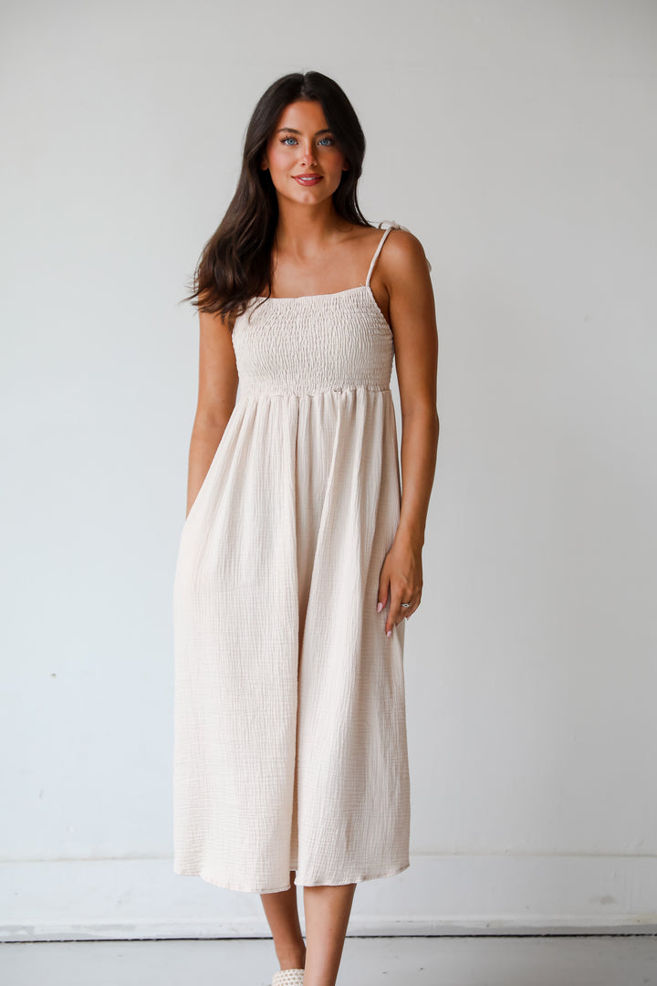 Sweeter Vibes Taupe Linen Midi Dress