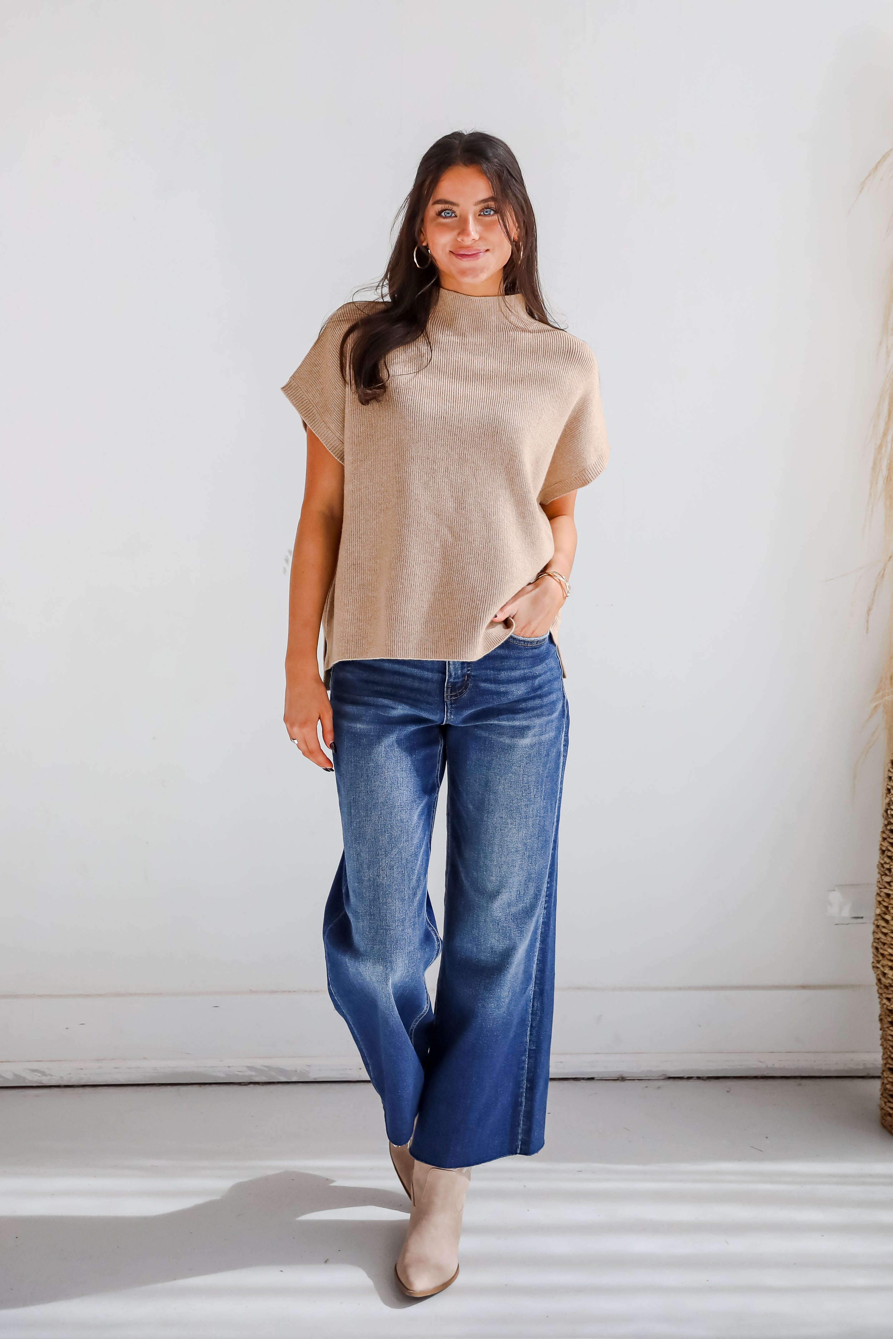 Unique Composure Taupe Mock Neck Oversized Sweater Top