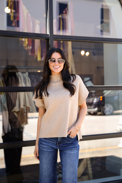 Unique Composure Taupe Mock Neck Oversized Sweater Top