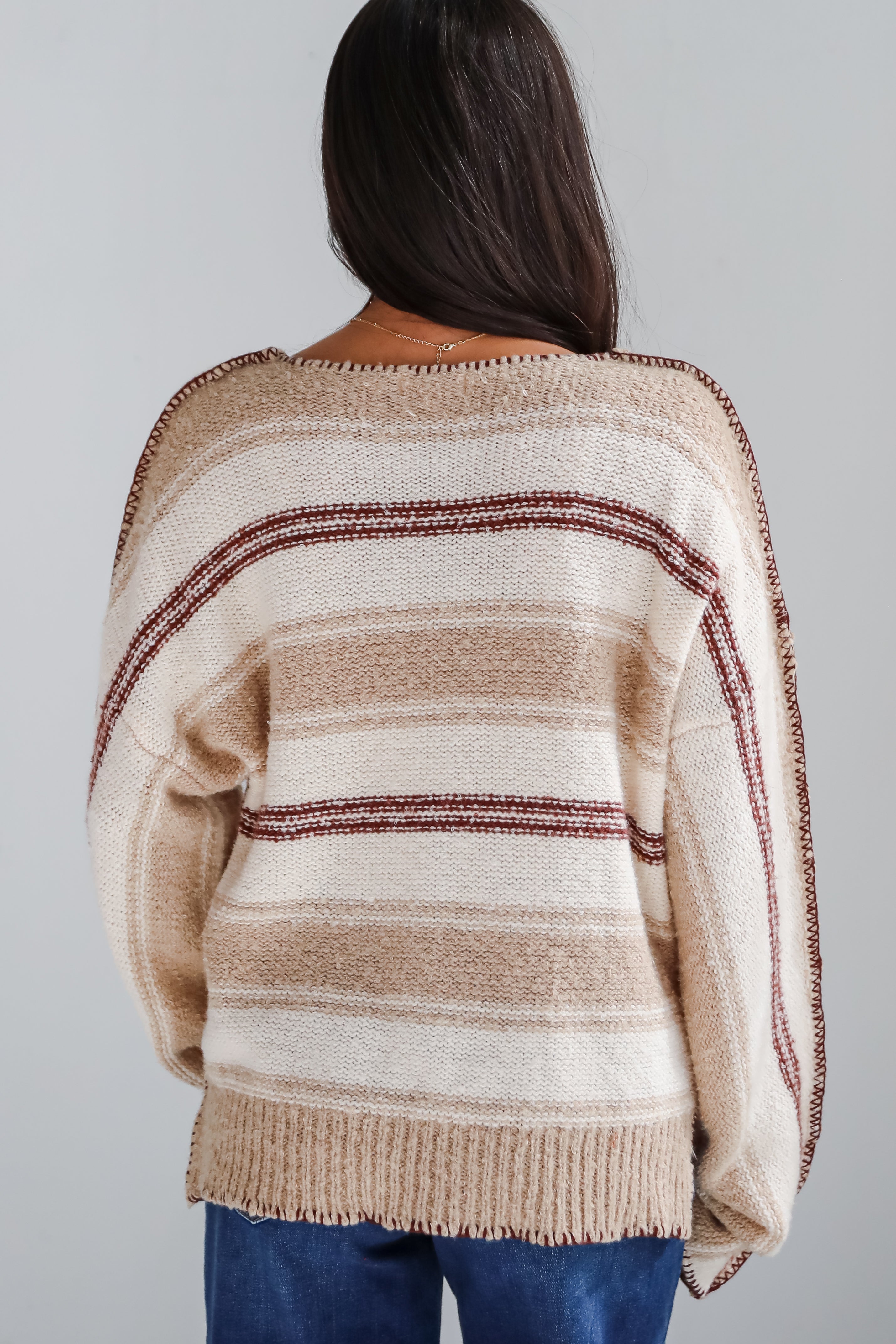 Instinctive Poise Ivory Striped Oversized Sweater