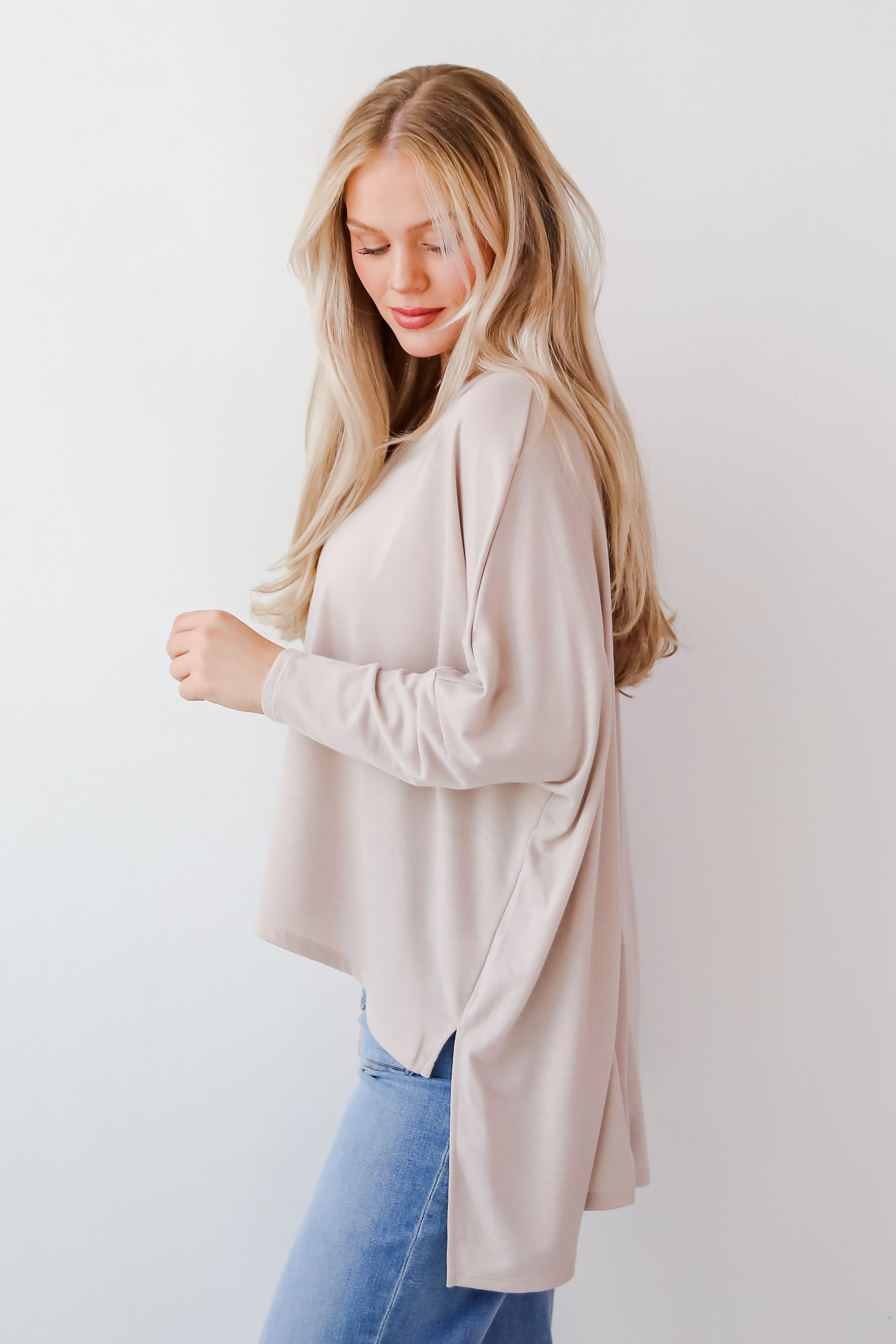 Real Relaxation Taupe Oversized Top