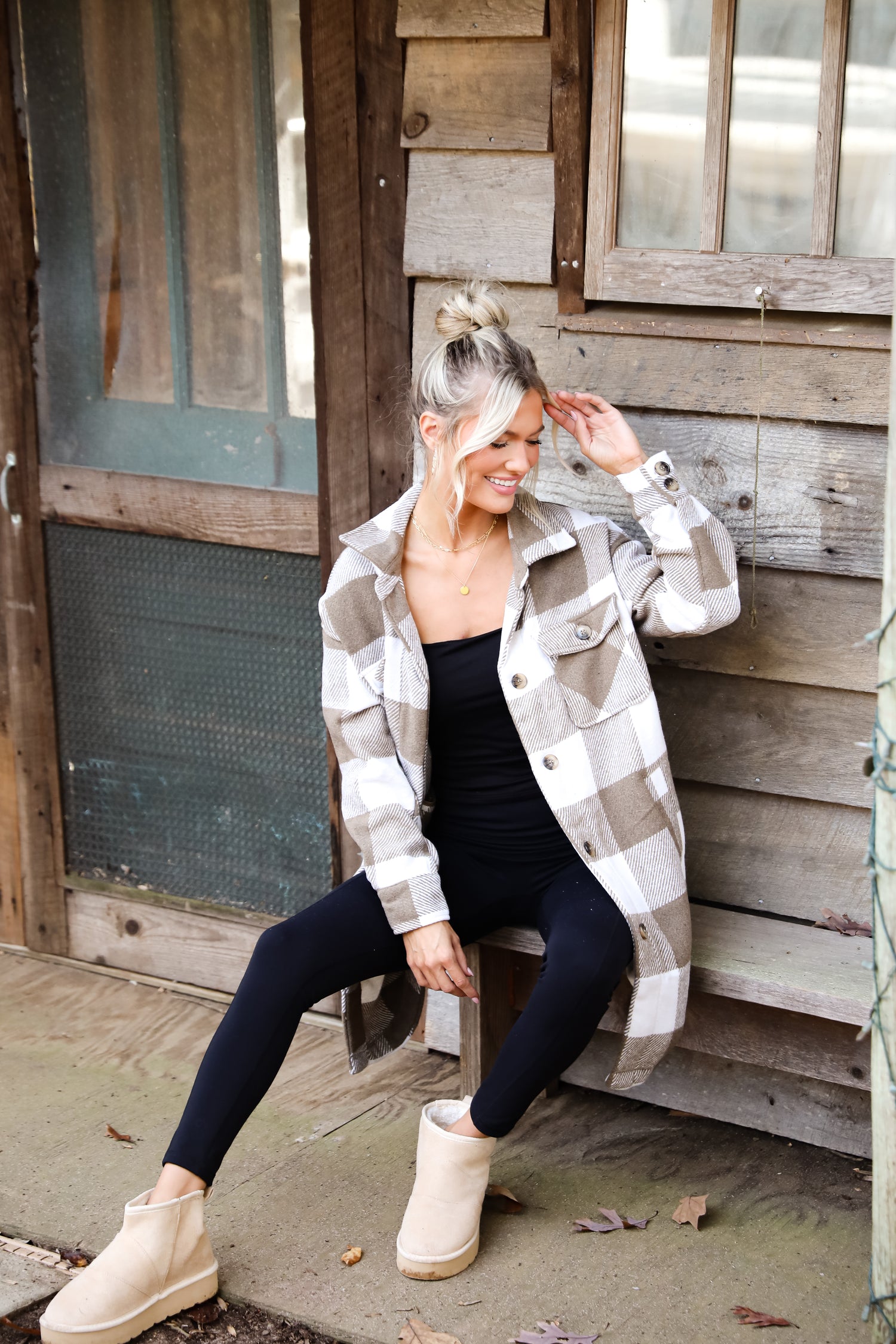 Cozy Perception Taupe Plaid Shacket