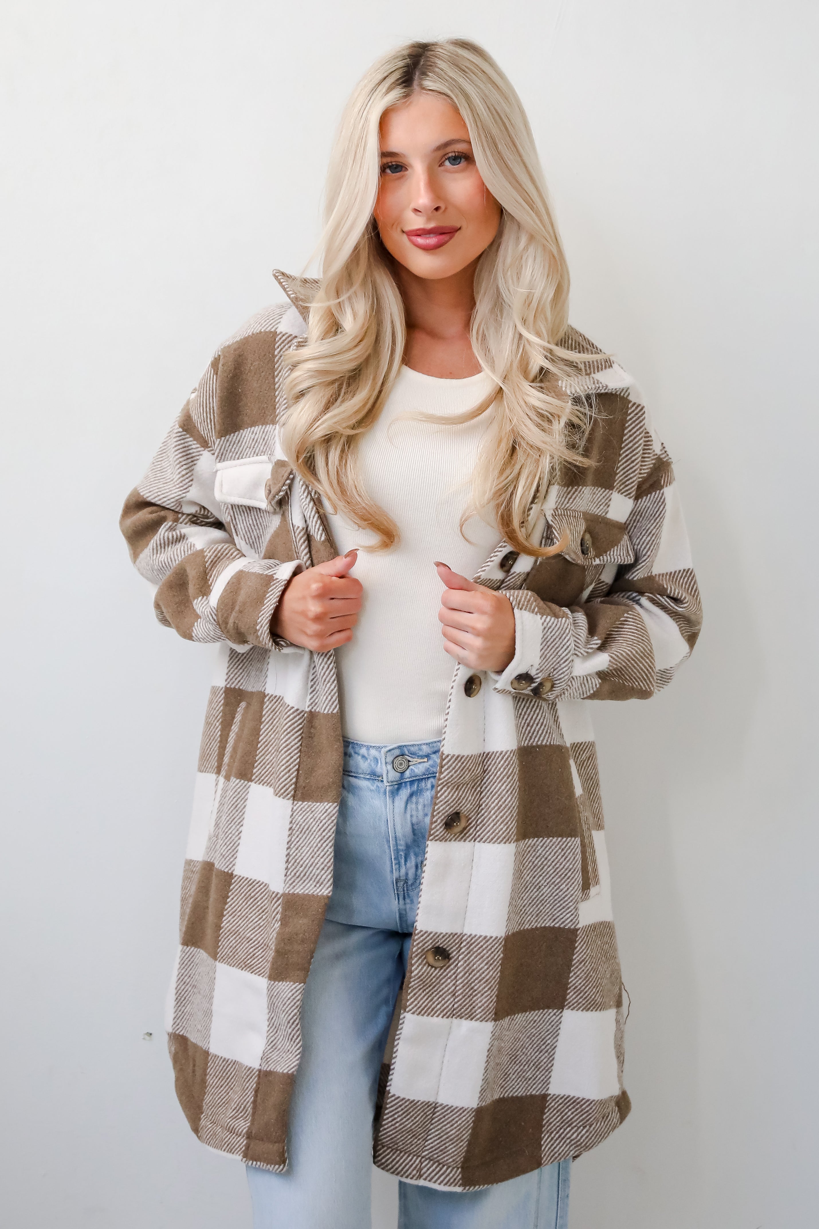 Cozy Perception Taupe Plaid Shacket