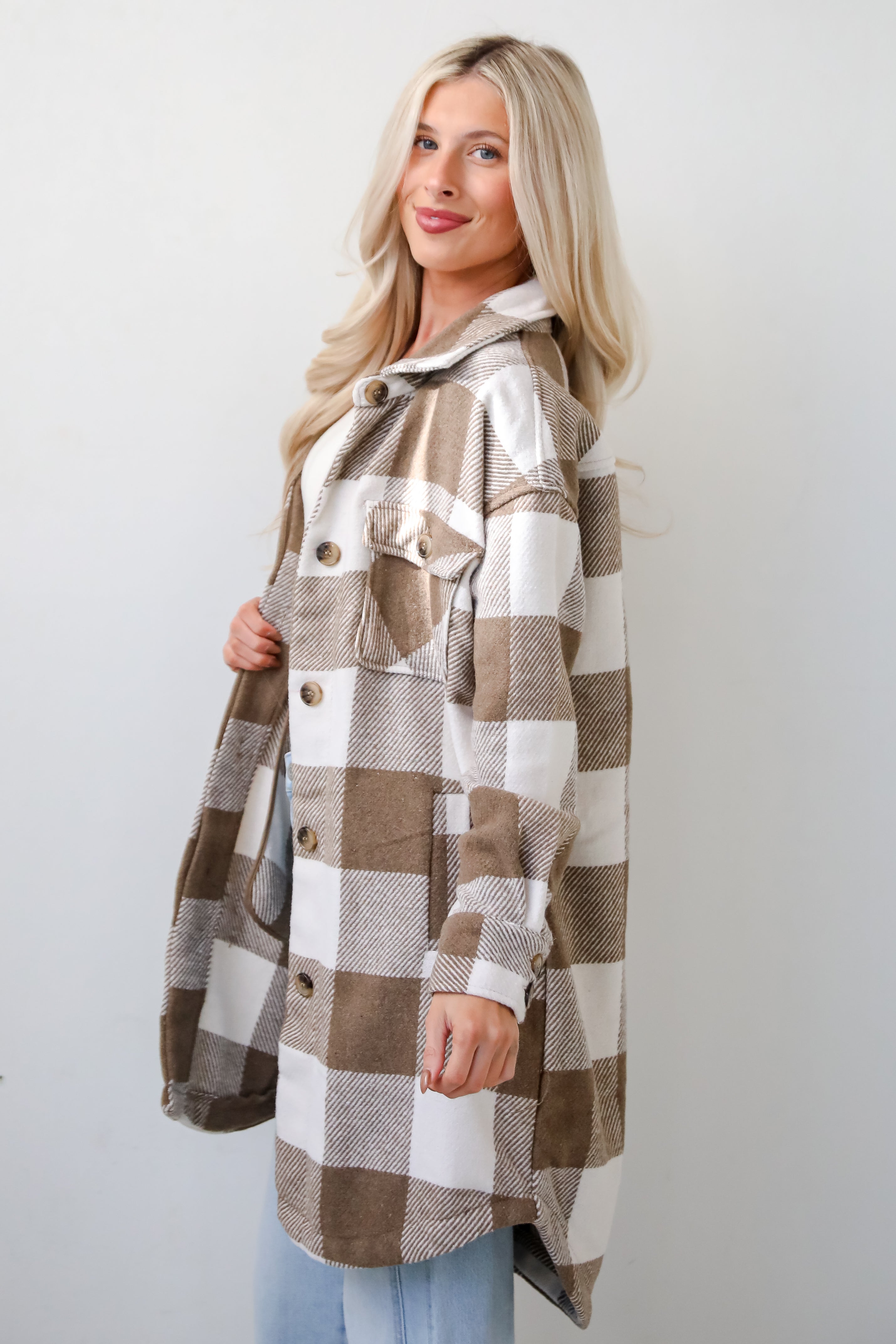 Cozy Perception Taupe Plaid Shacket