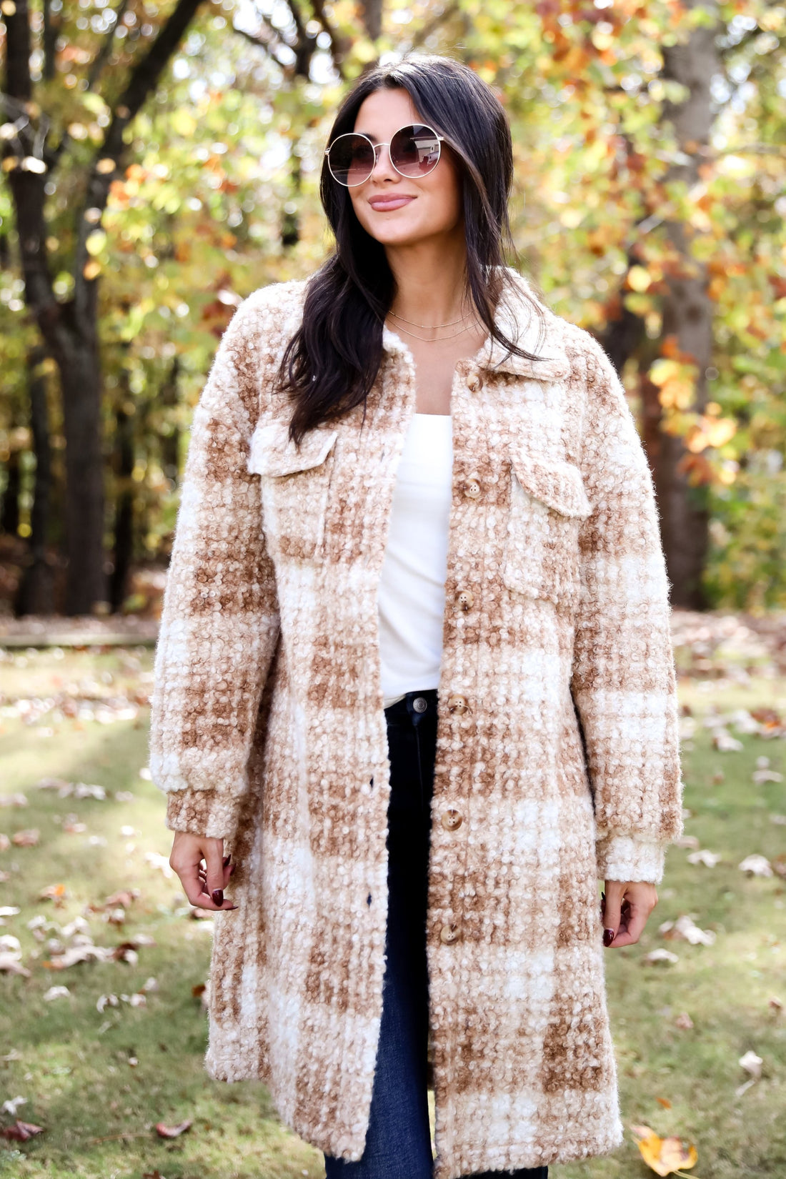 Modern Coziness Taupe Plaid Teddy Jacket