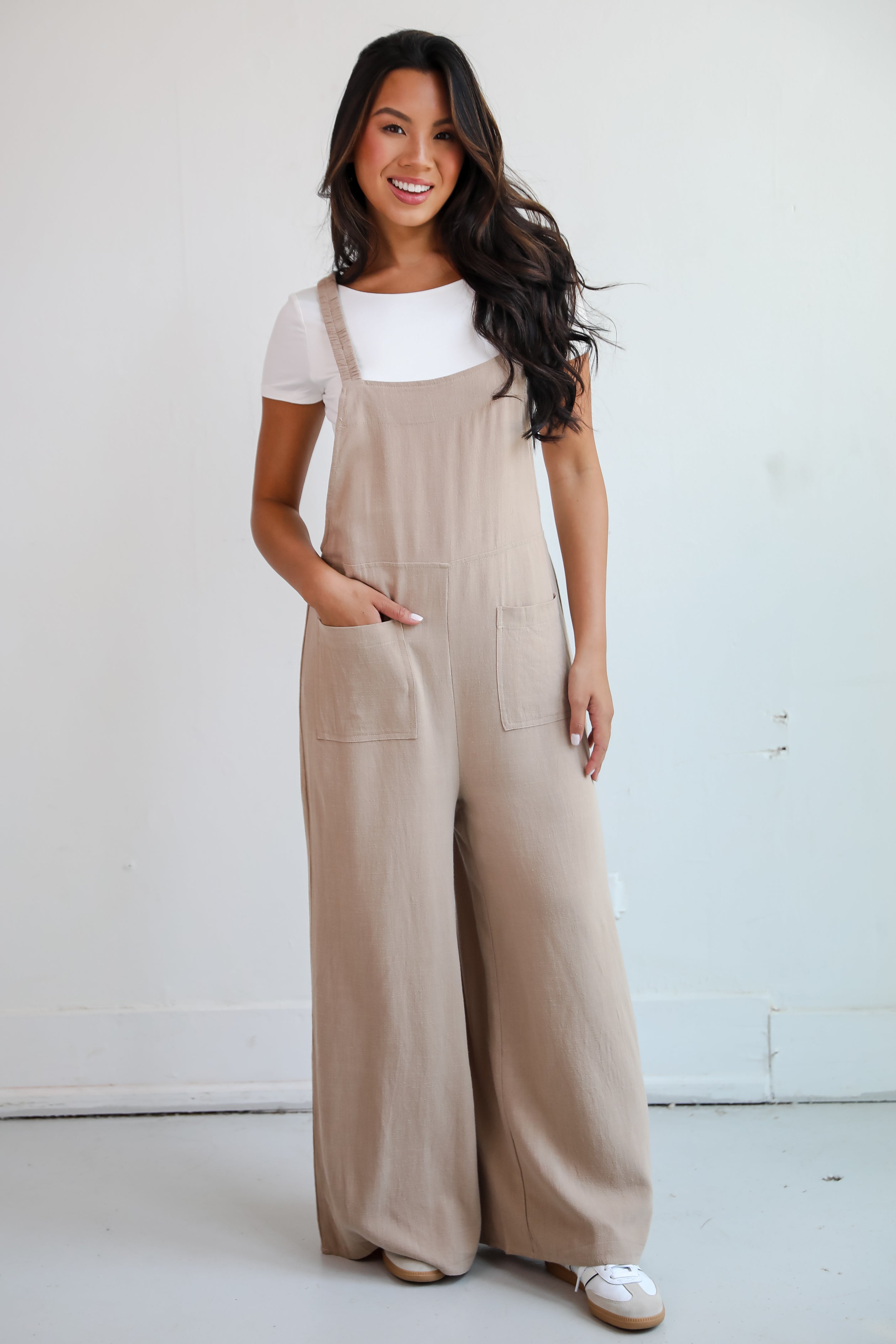 Charm And Poise Taupe Linen Jumpsuit