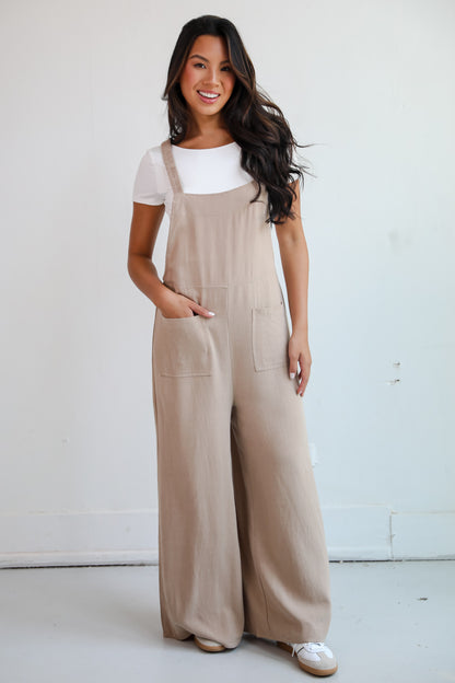 Charm And Poise Taupe Linen Jumpsuit