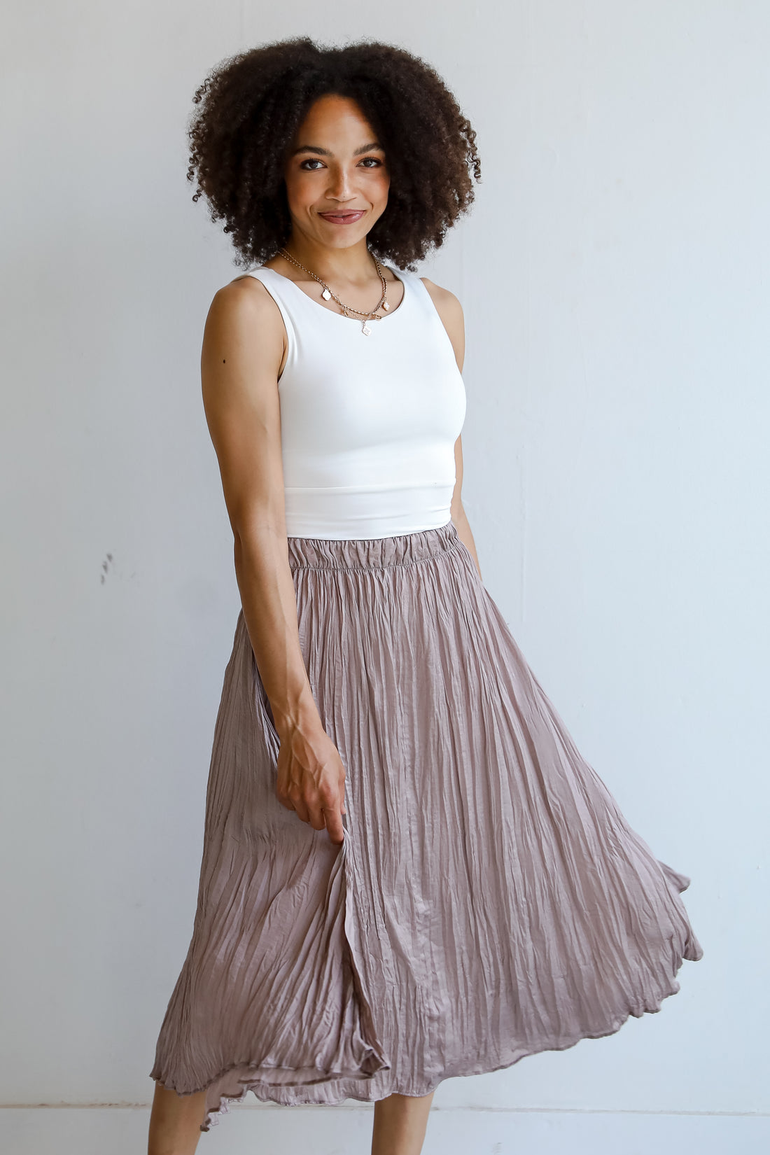 womens Taupe Satin Midi Skirt