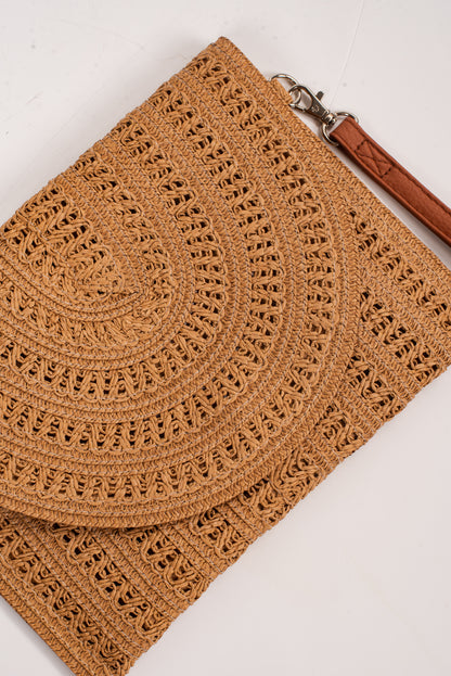 Miles To Go Taupe Straw Clutch