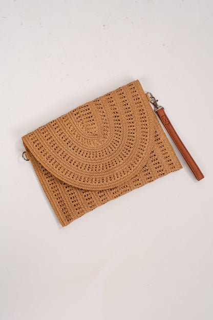 Miles To Go Taupe Straw Clutch