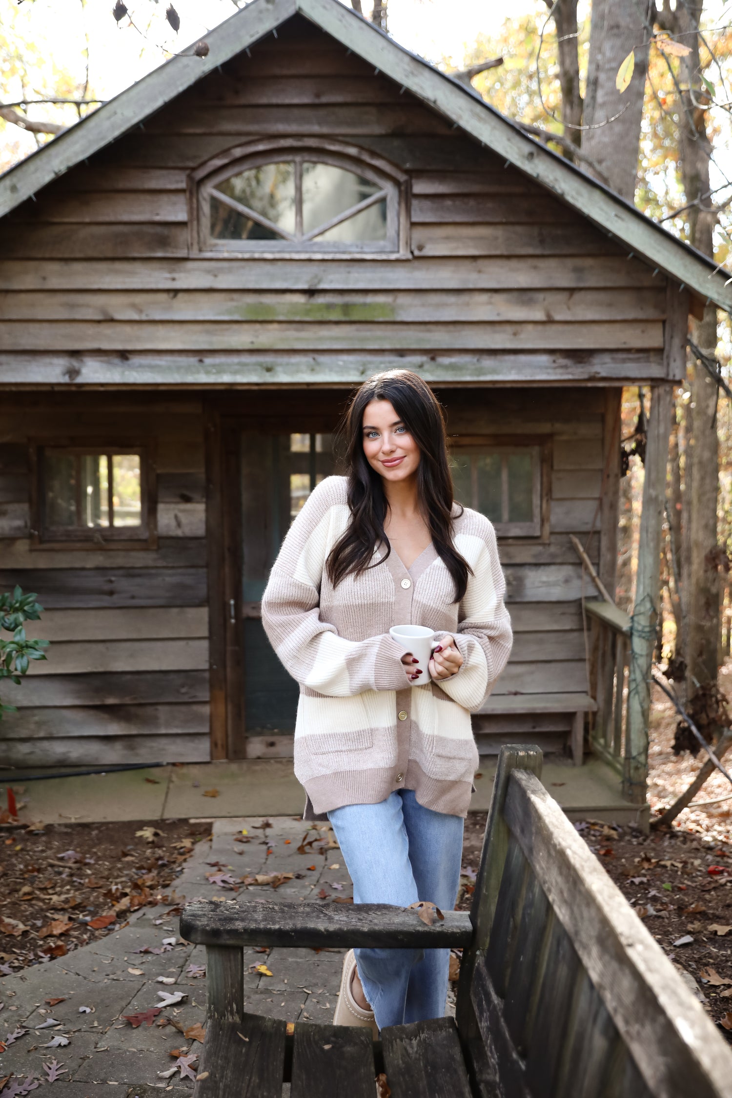 Curated Season Taupe Striped Sweater Cardigan