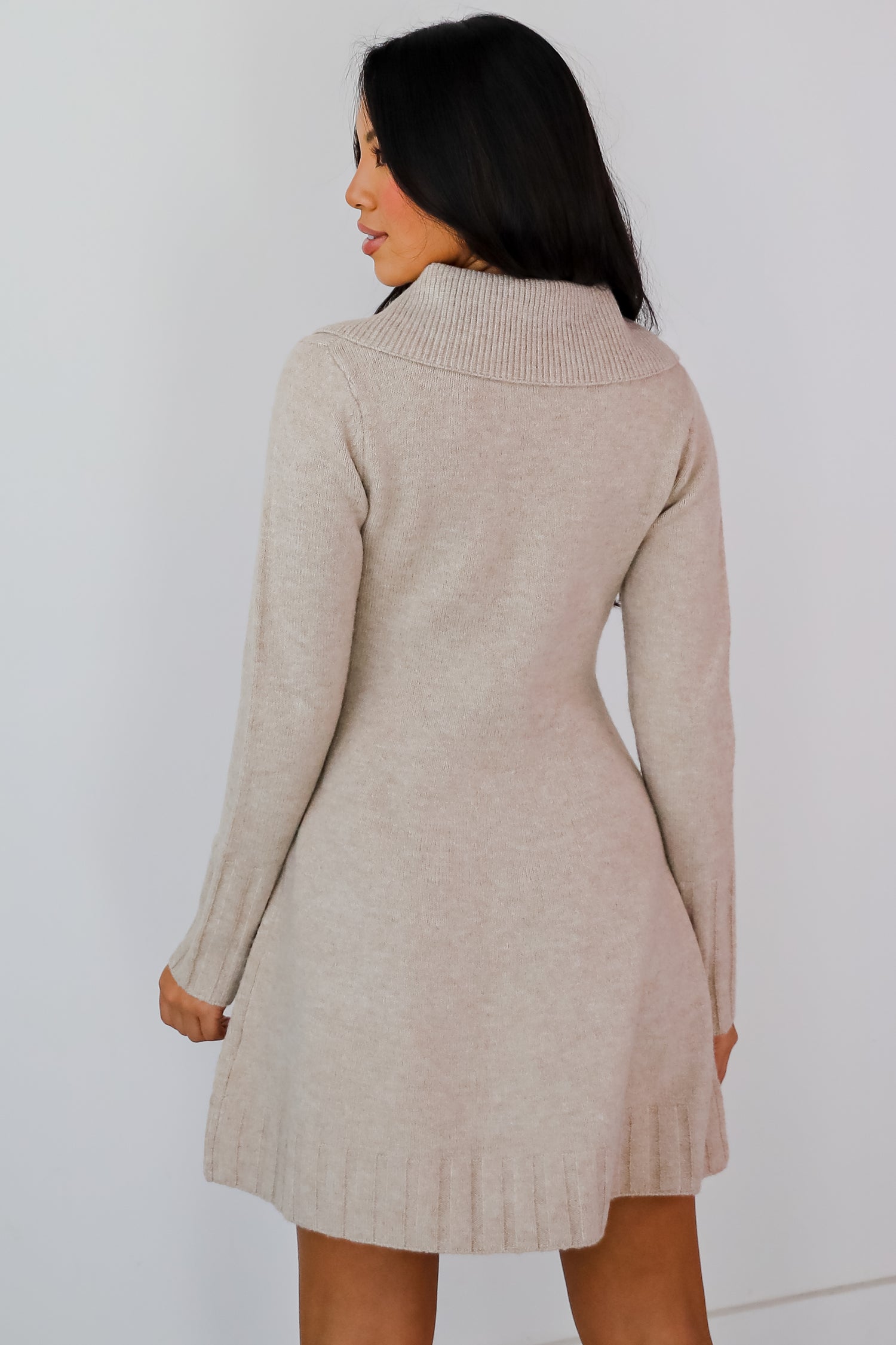 Deluxe Desire Taupe Mini Sweater Dress