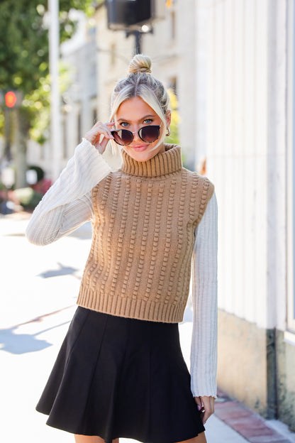 Dreamy Choice Taupe Turtleneck Sweater Top