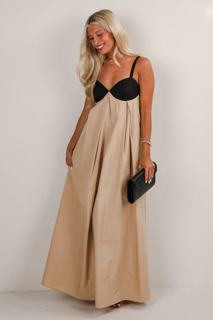 Simply Blissful Taupe Two-Tone Maxi Dress
