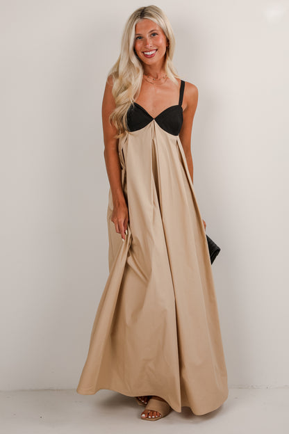 Simply Blissful Taupe Two-Tone Maxi Dress