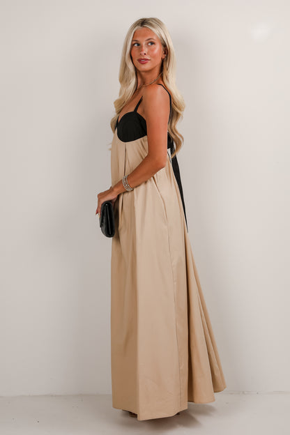 Simply Blissful Taupe Two-Tone Maxi Dress