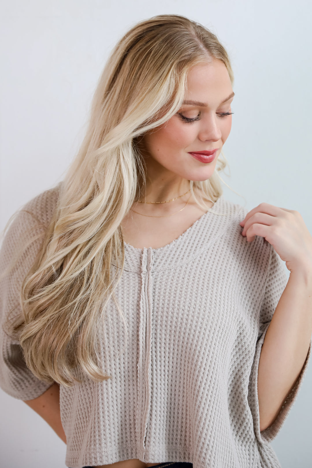 Effortless Mode Taupe Waffle Knit Tee