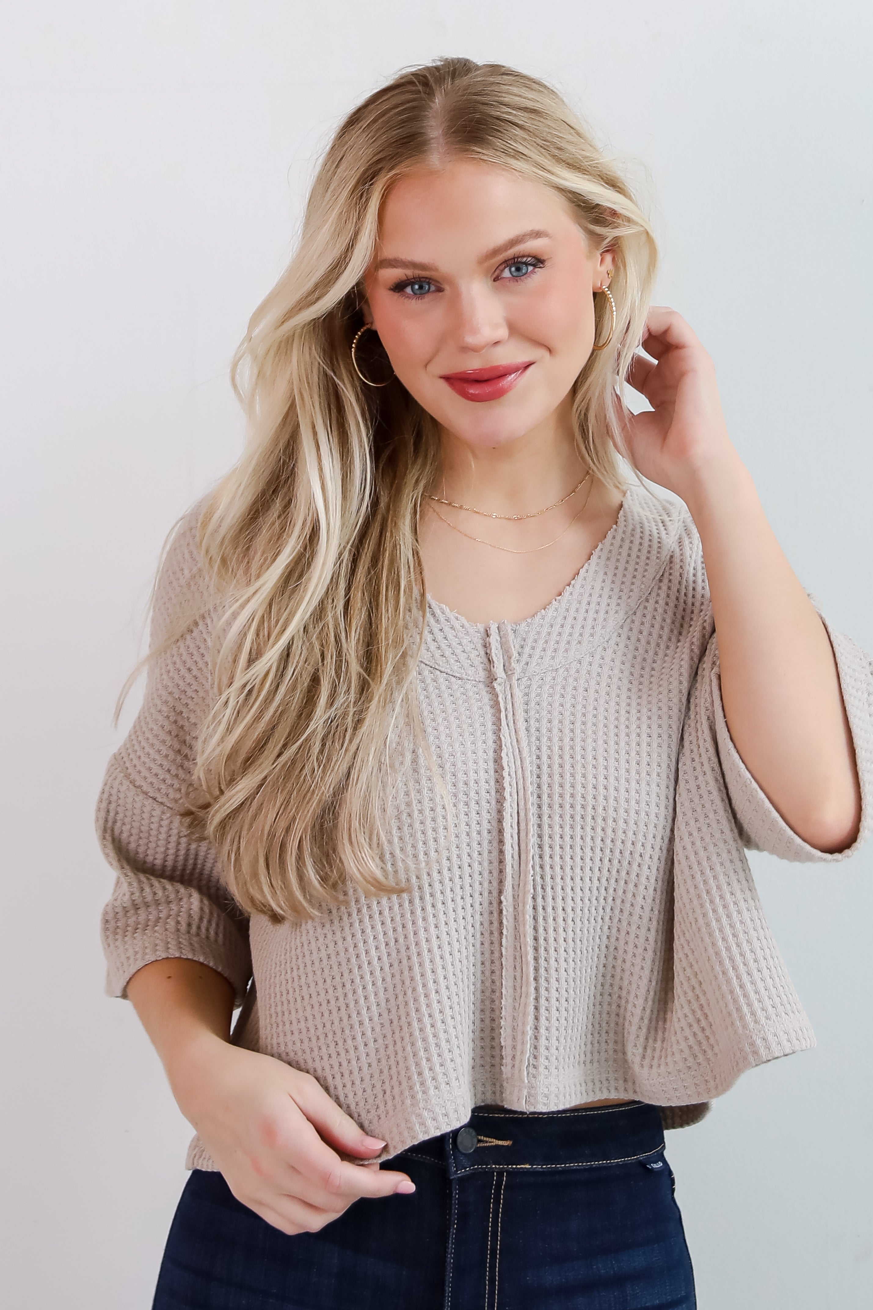 Effortless Mode Taupe Waffle Knit Tee