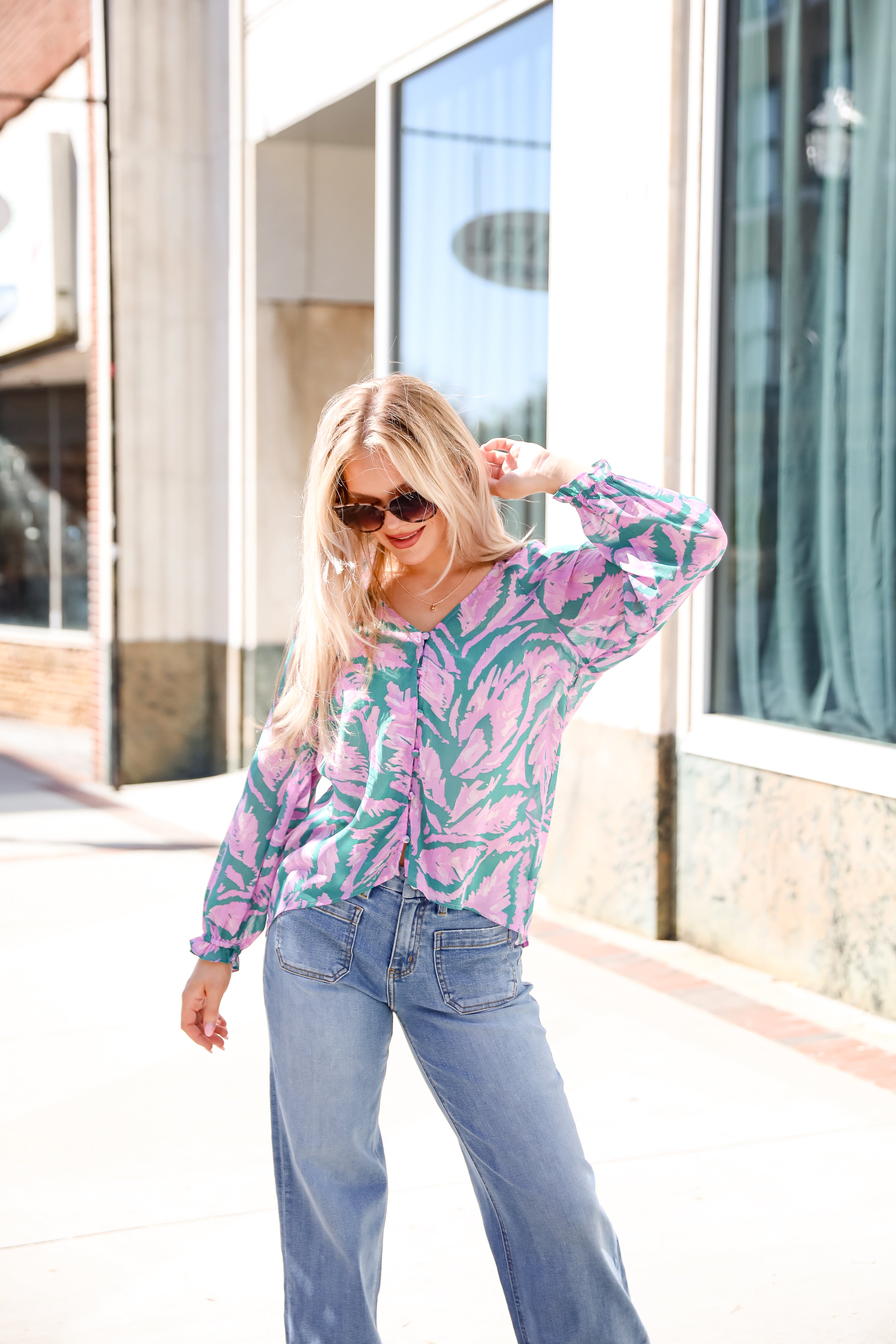 Dreamy Grace Teal Floral Blouse