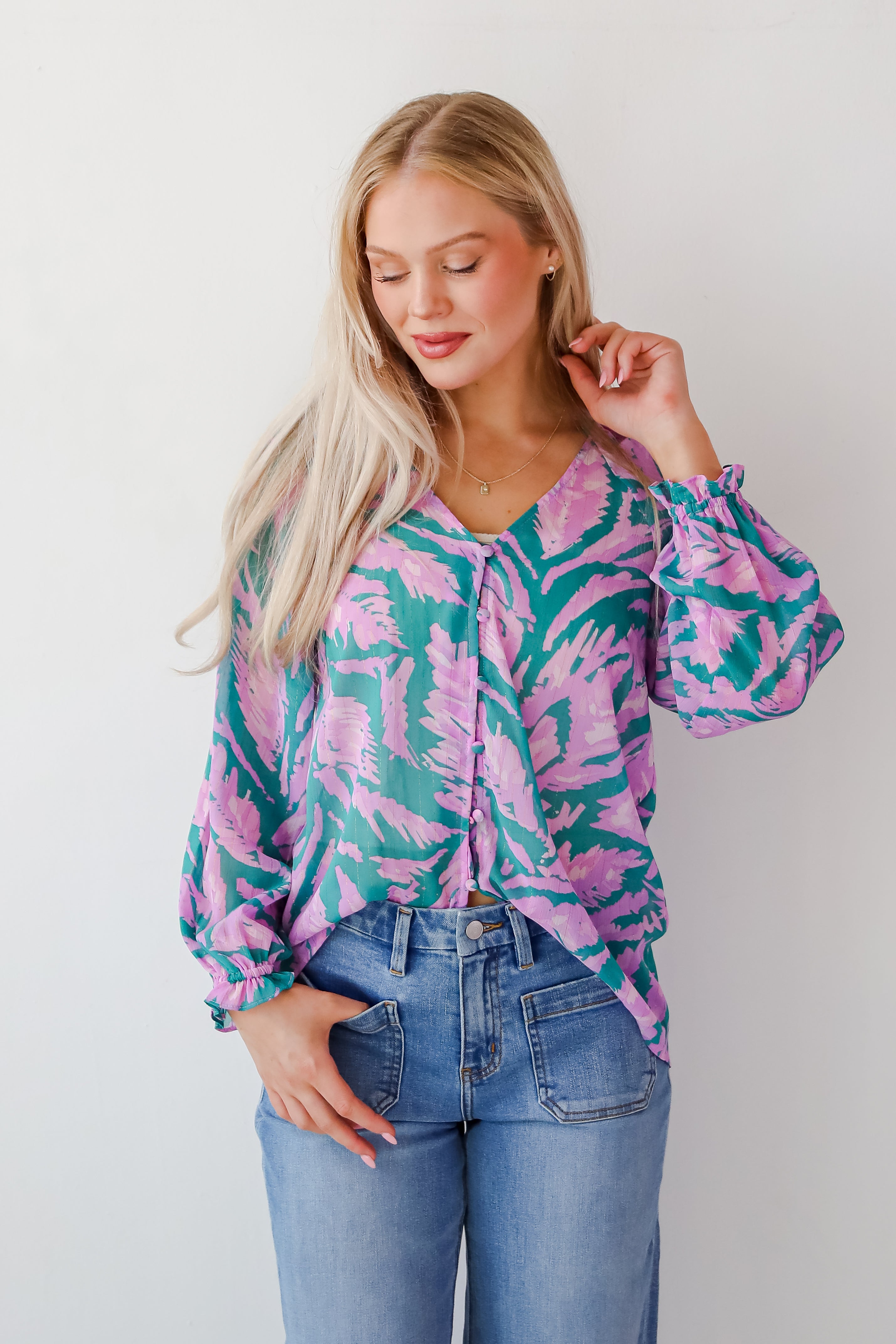 Dreamy Grace Teal Floral Blouse