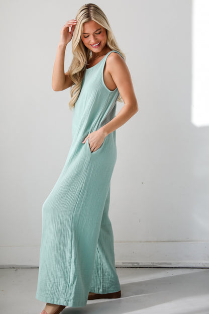 cute Mint Linen Jumpsuit for women