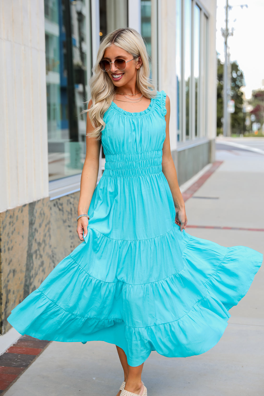 Beautiful Perception Blue Tiered Maxi Dress