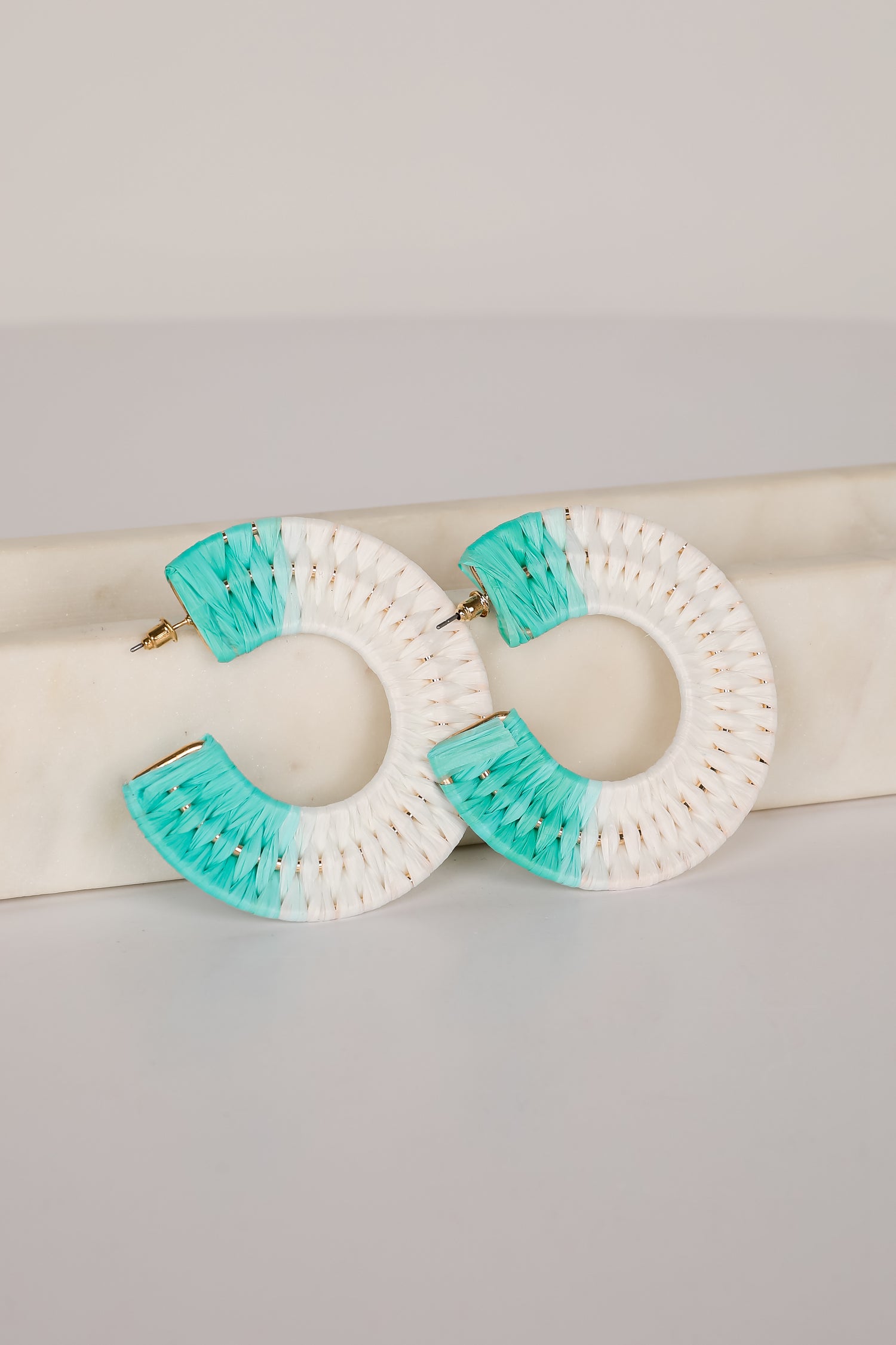 Callie Aqua Straw Hoop Earrings