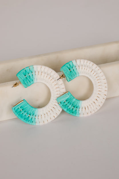 Callie Aqua Straw Hoop Earrings