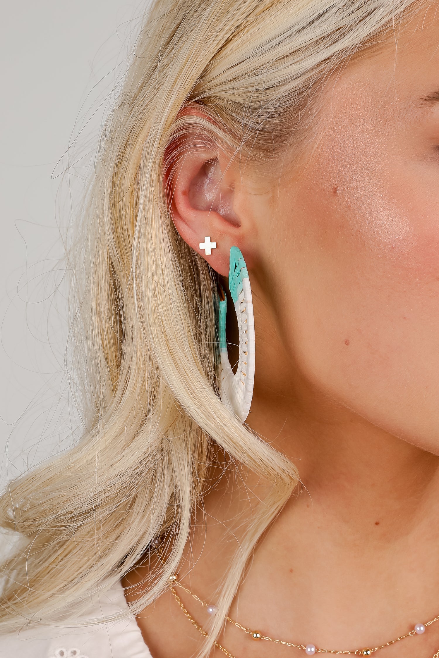 Callie Aqua Straw Hoop Earrings